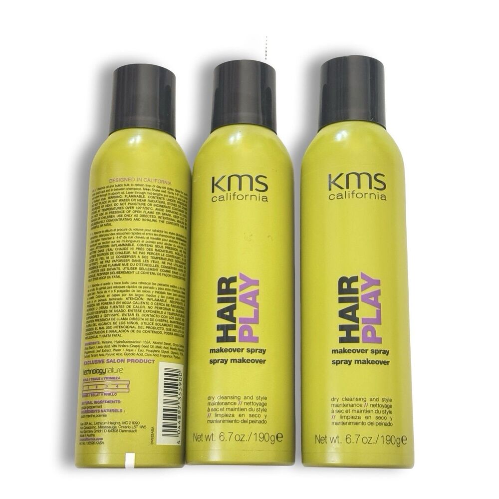 KMS California Hair Play Makeover Spray 6.7oz Set of 3 Salon Dry Shampoo NWOB